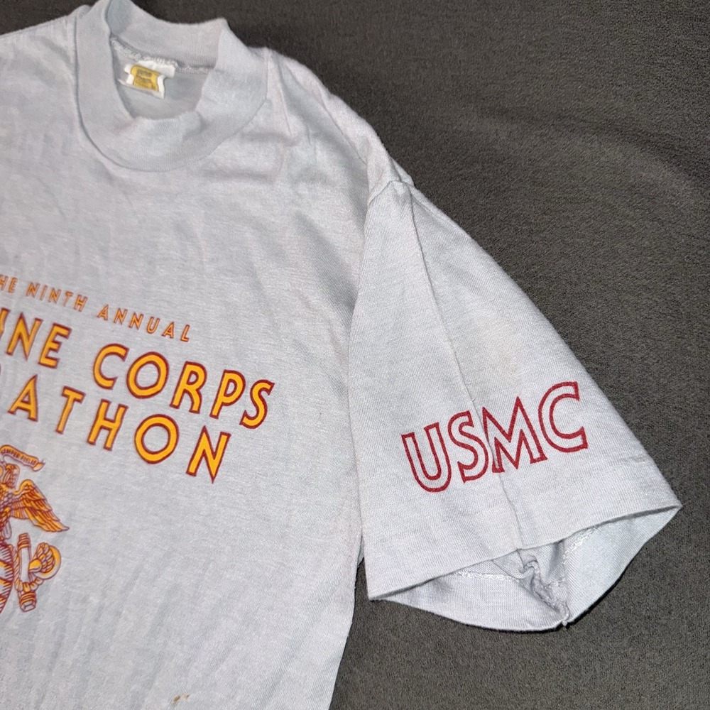 80s Marine Corps 9th Annual Marathon Single Stitch T-Shirt Men M Velva Sheen - Picture 3 of 9